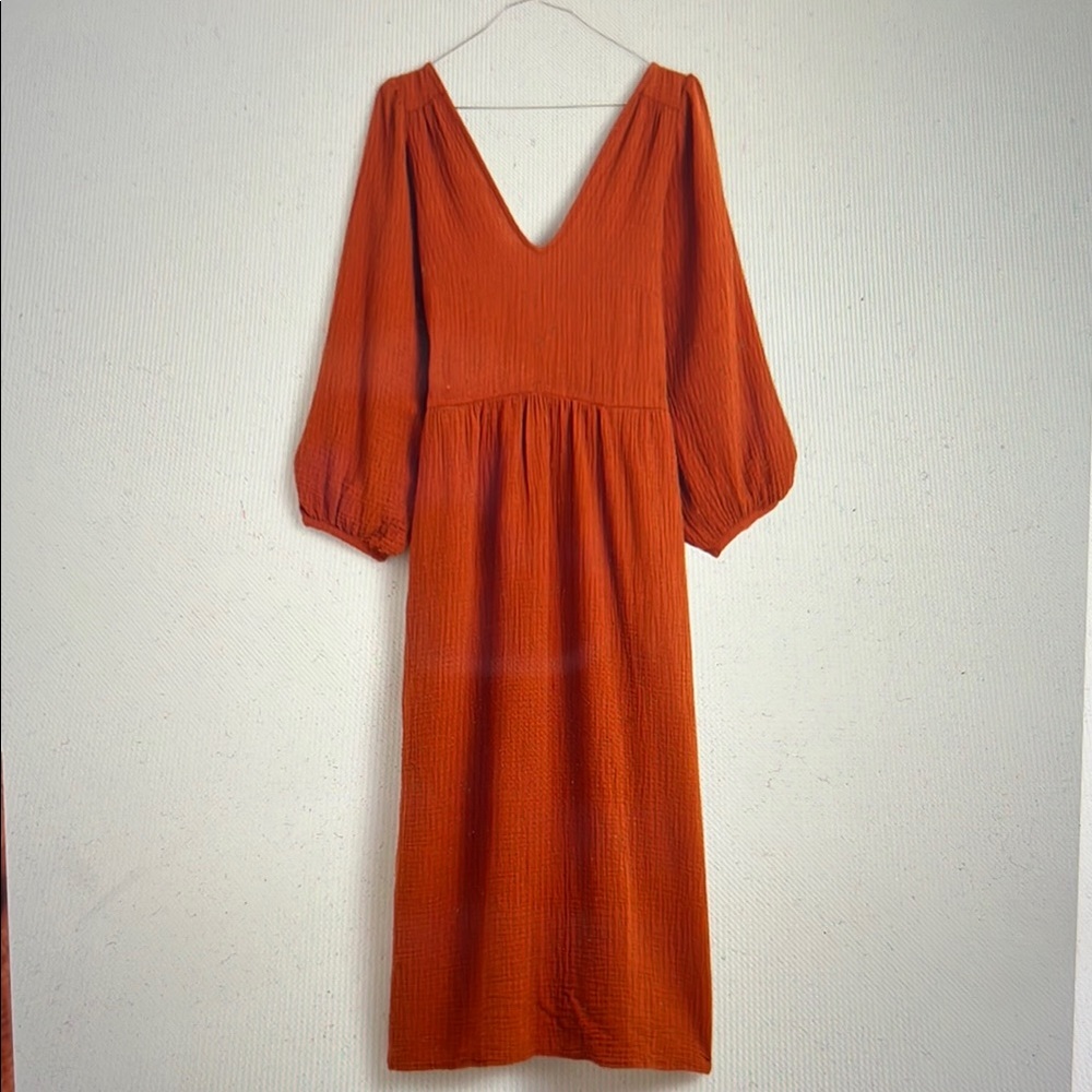 Madewell Petite Lightspun V-Neck Midi Dress NWT PXL Burnt Clay
